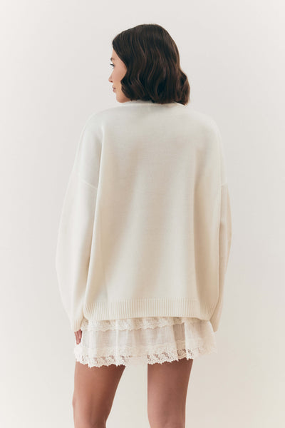 Wełniany sweter z okrągłym dekoltem biały